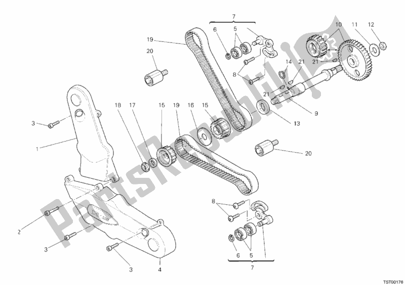 All parts for the Timing Belt of the Ducati Multistrada 1000 USA 2005